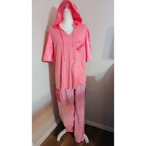 Roamans Pink Satin Trim Hoodie velour pants Set Lounge Wear Size 1X/L